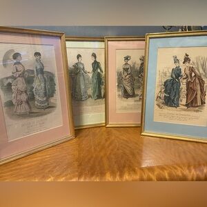 Vintage Framed 1880’s Paris Fashion Magazine Plates, Victoria Era, Authentic